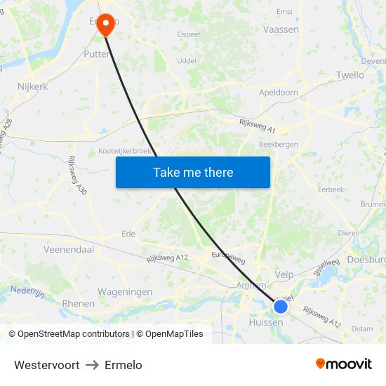 Westervoort to Ermelo map