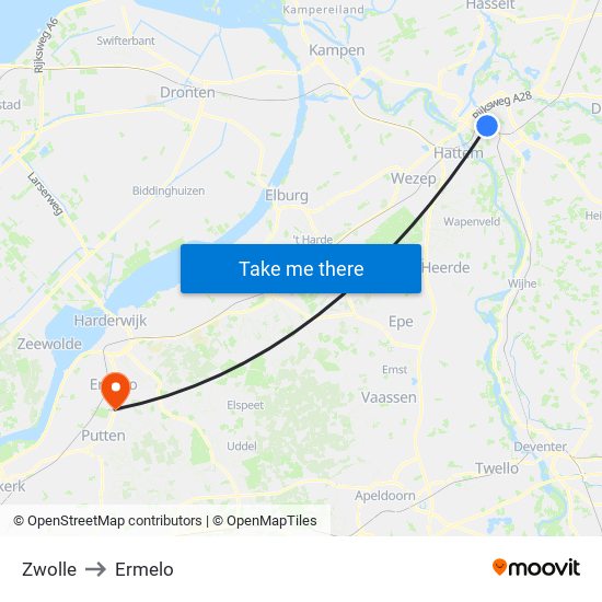 Zwolle to Ermelo map