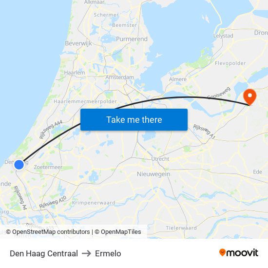 Den Haag Centraal to Ermelo map