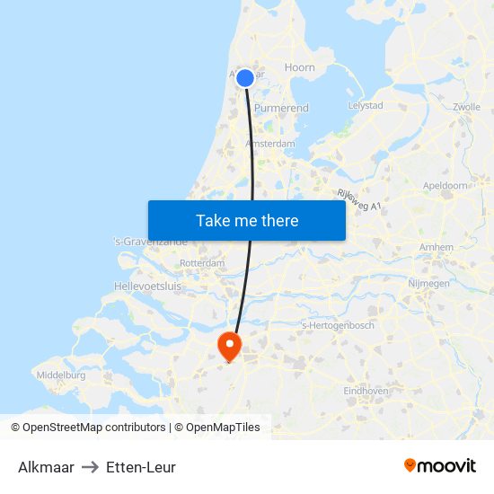 Alkmaar to Etten-Leur map