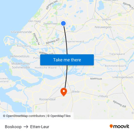 Boskoop to Etten-Leur map