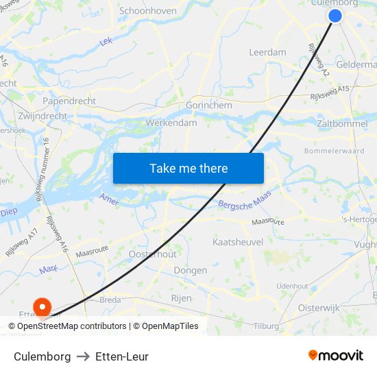 Culemborg to Etten-Leur map