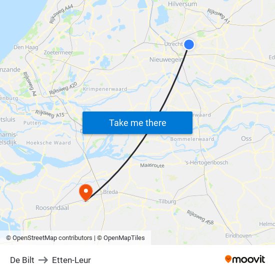 De Bilt to Etten-Leur map
