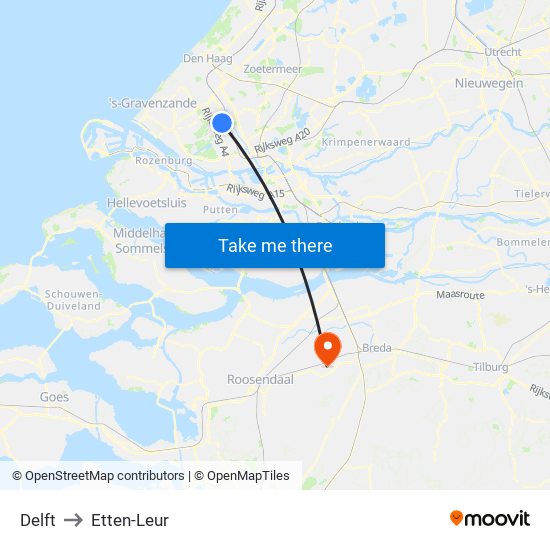 Delft to Etten-Leur map