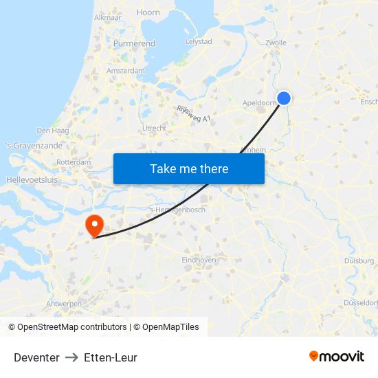 Deventer to Etten-Leur map