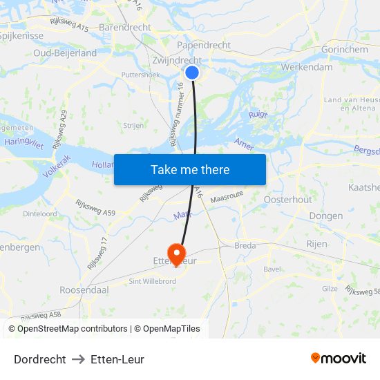 Dordrecht to Etten-Leur map