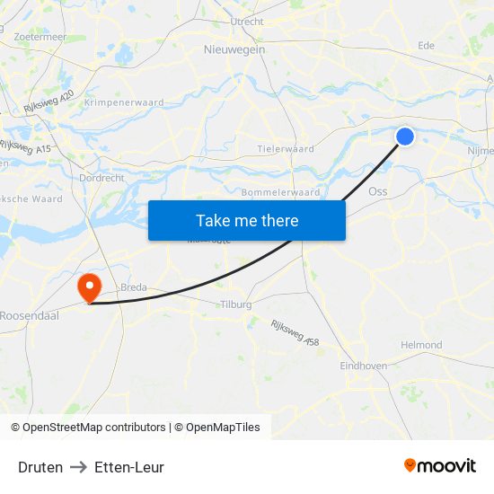 Druten to Etten-Leur map