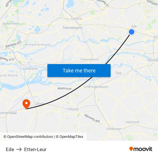 Ede to Etten-Leur map