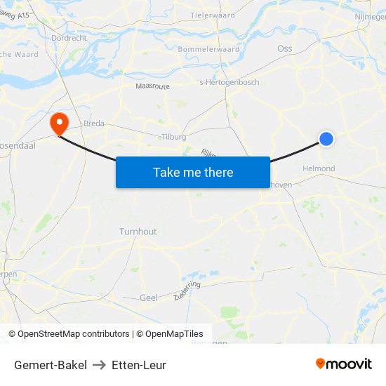 Gemert-Bakel to Etten-Leur map