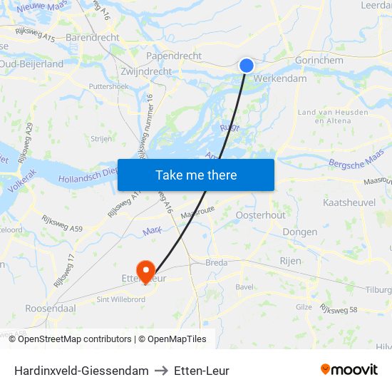 Hardinxveld-Giessendam to Etten-Leur map