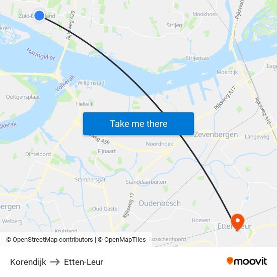 Korendijk to Etten-Leur map