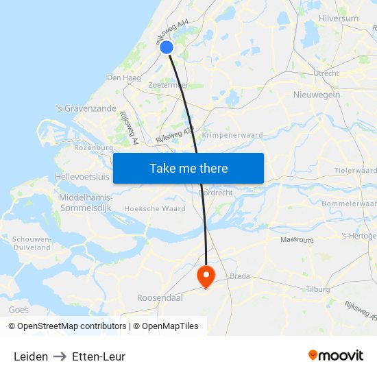 Leiden to Etten-Leur map
