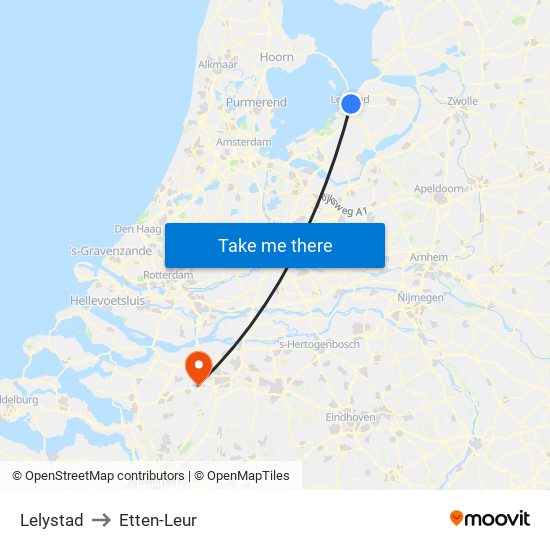 Lelystad to Etten-Leur map