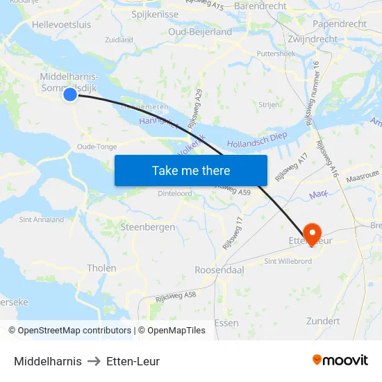 Middelharnis to Etten-Leur map