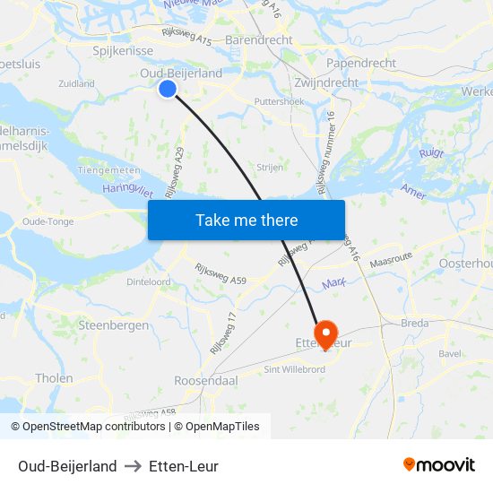 Oud-Beijerland to Etten-Leur map