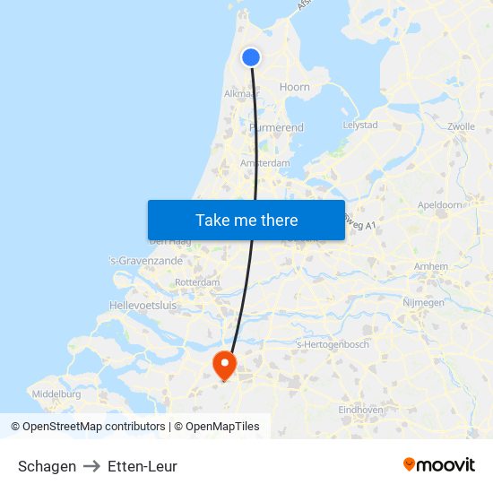 Schagen to Etten-Leur map