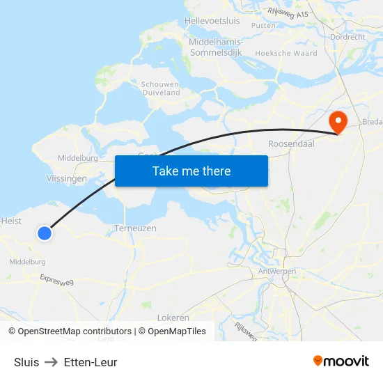 Sluis to Etten-Leur map