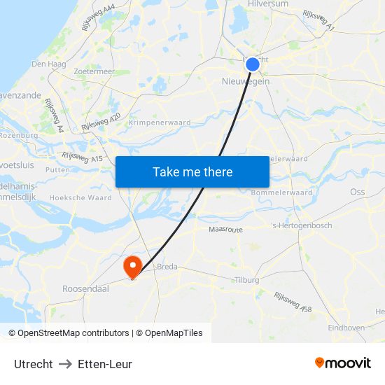 Utrecht to Etten-Leur map