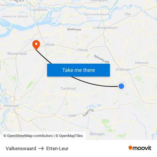 Valkenswaard to Etten-Leur map