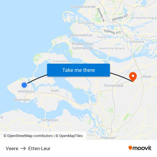 Veere to Etten-Leur map
