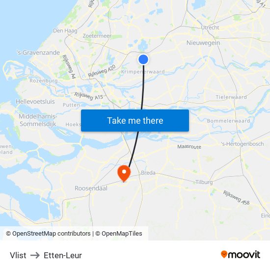 Vlist to Etten-Leur map