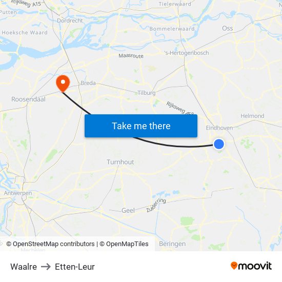 Waalre to Etten-Leur map