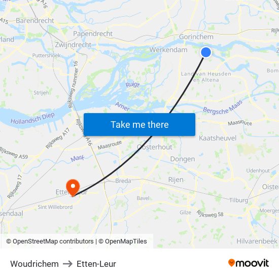 Woudrichem to Etten-Leur map