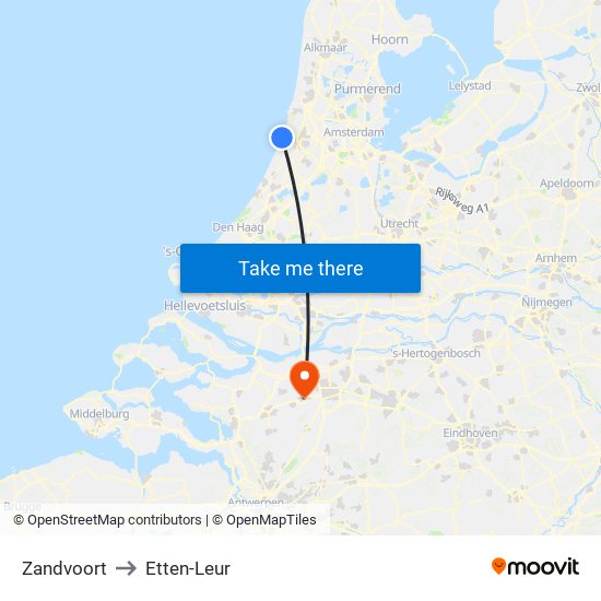 Zandvoort to Etten-Leur map