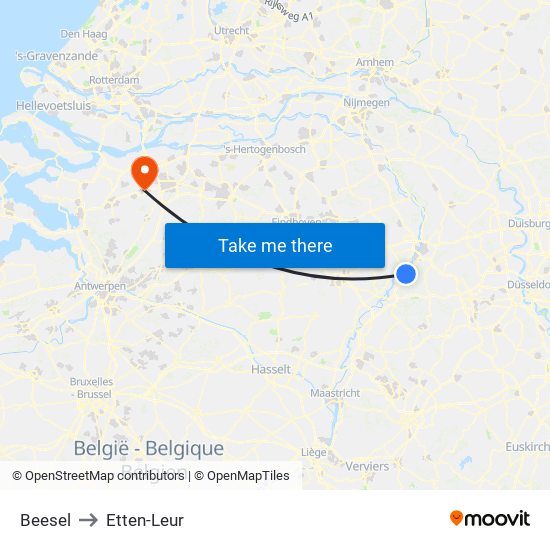 Beesel to Etten-Leur map