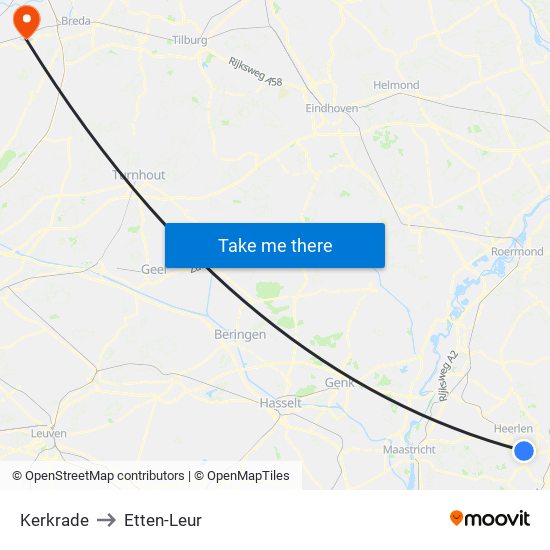 Kerkrade to Etten-Leur map