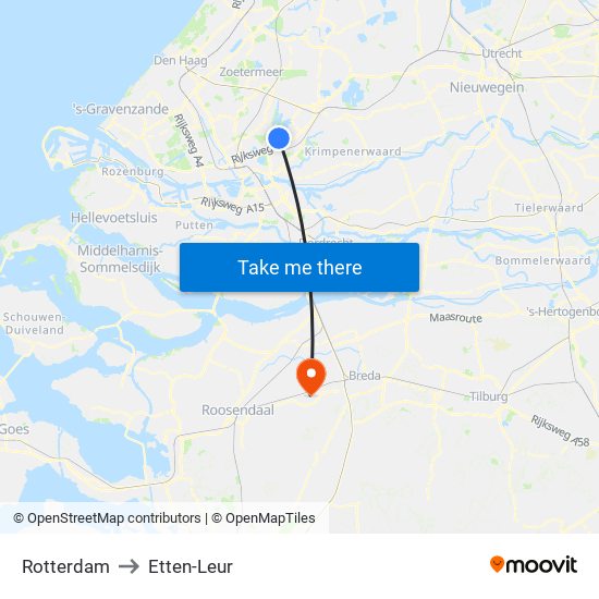 Rotterdam to Etten-Leur map