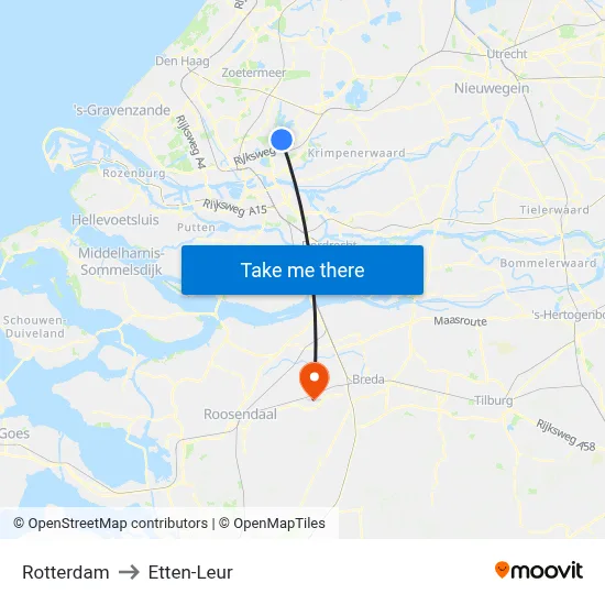 Rotterdam to Etten-Leur map