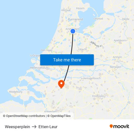 Weesperplein to Etten-Leur map