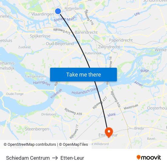 Schiedam Centrum to Etten-Leur map