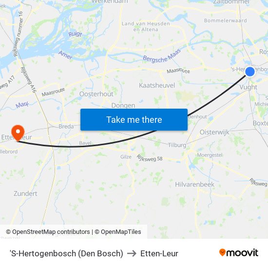 'S-Hertogenbosch (Den Bosch) to Etten-Leur map