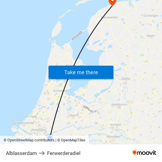 Alblasserdam to Ferwerderadiel map