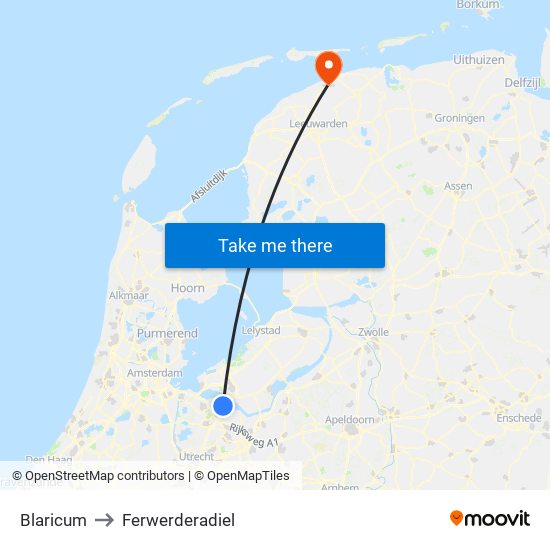 Blaricum to Ferwerderadiel map