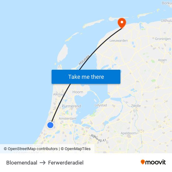 Bloemendaal to Ferwerderadiel map