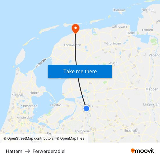 Hattem to Ferwerderadiel map