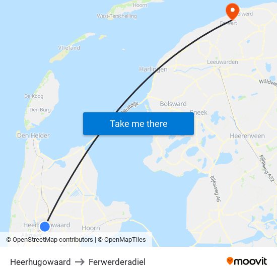 Heerhugowaard to Ferwerderadiel map