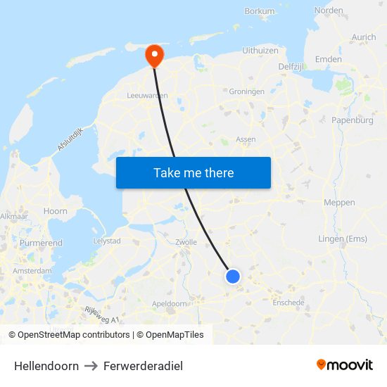 Hellendoorn to Ferwerderadiel map