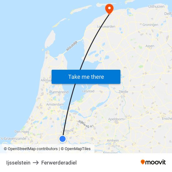 Ijsselstein to Ferwerderadiel map