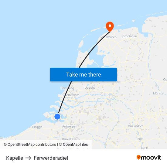 Kapelle to Ferwerderadiel map