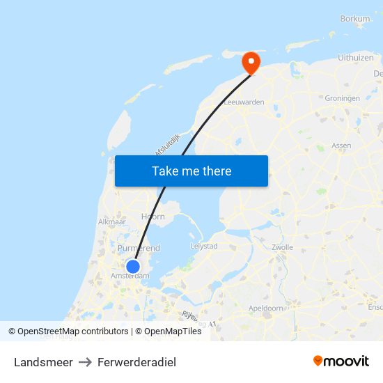 Landsmeer to Ferwerderadiel map