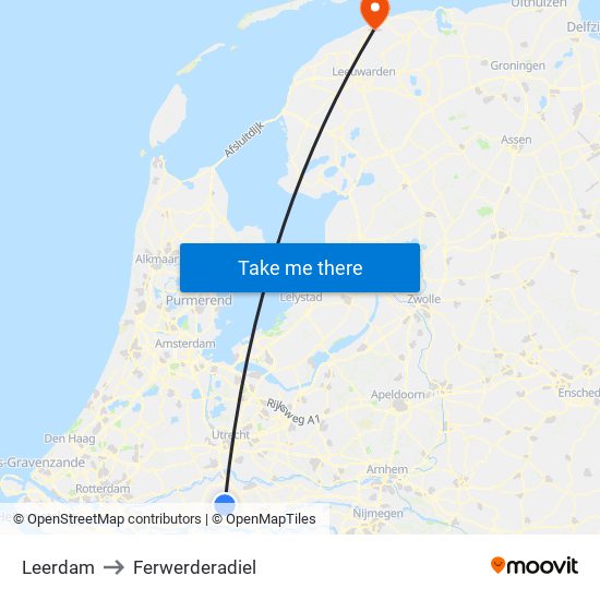 Leerdam to Ferwerderadiel map