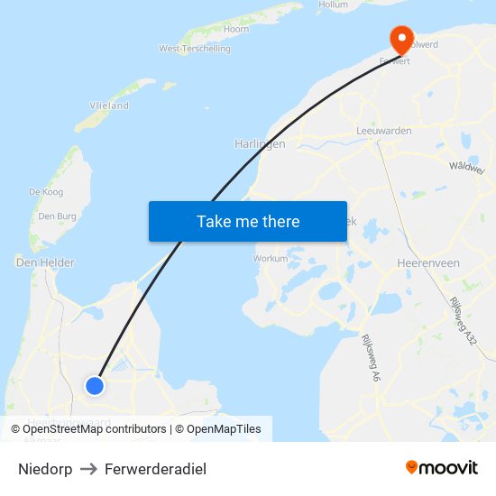 Niedorp to Ferwerderadiel map