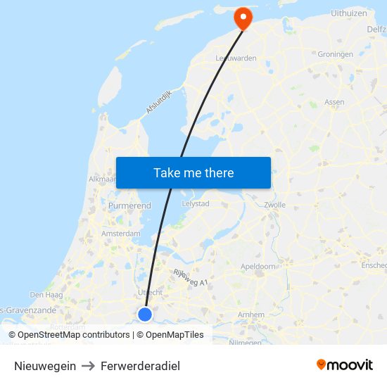 Nieuwegein to Ferwerderadiel map