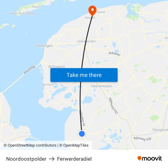 Noordoostpolder to Ferwerderadiel map