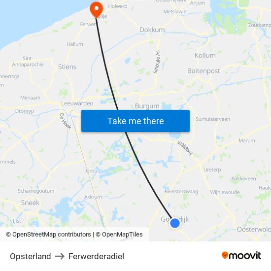 Opsterland to Ferwerderadiel map