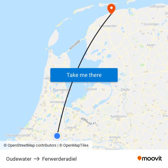 Oudewater to Ferwerderadiel map